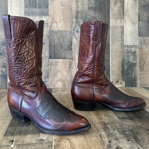 Lucchese San Antonio Vintage Teju Lizard Inlay Western Cowboy Boots Mens 10.5 D - Picture 12 of 12